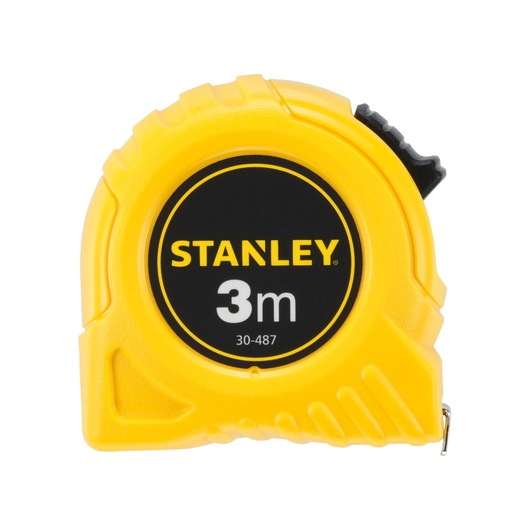 STANLEY 0-30-487 tape measure, 3m length, yellow casing, front angle on white background.