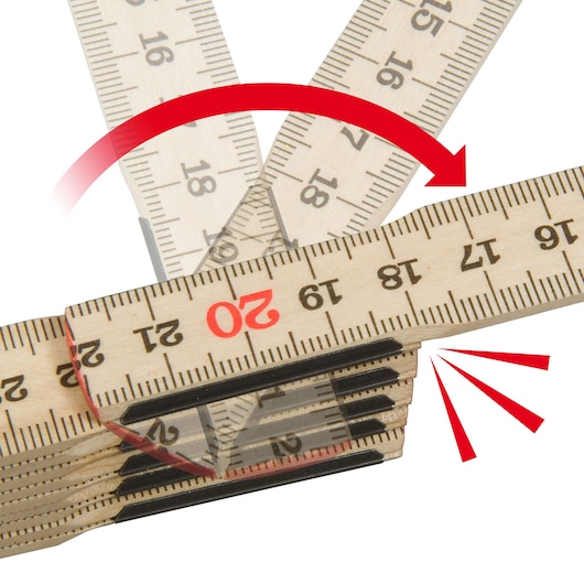 STANLEY 0-35-101 folding wooden ruler with metric scale, close-up from top angle, white background.