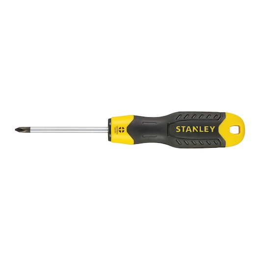 Stanley Phillips screwdriver with black and yellow ergonomic handle and metal shaft.