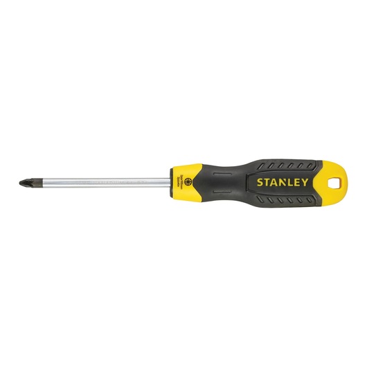 Stanley Phillips screwdriver with yellow and black ergonomic handle and metal shaft.