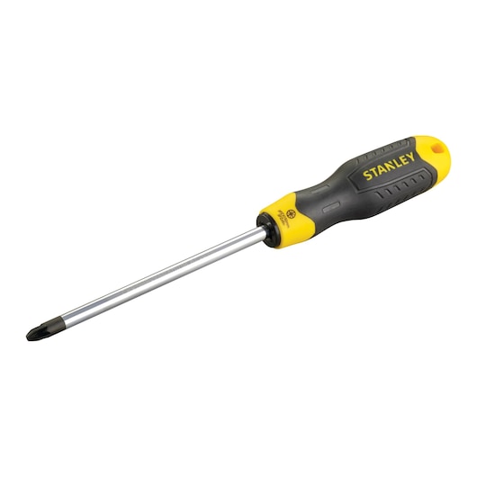 Stanley Phillips screwdriver with black and yellow ergonomic handle and metal shaft.