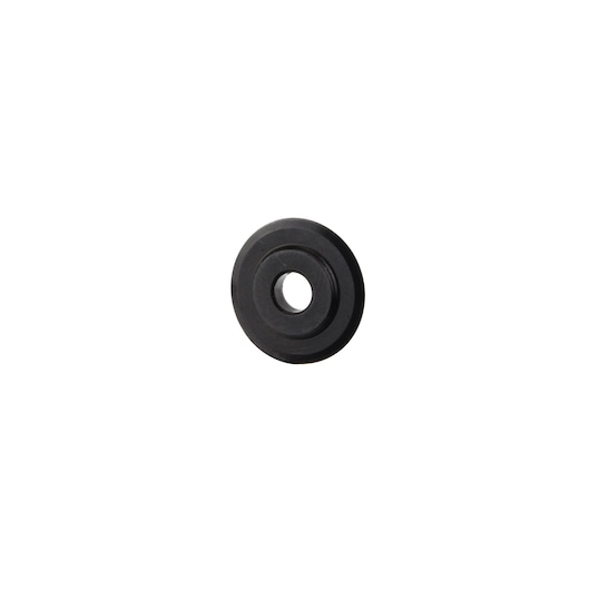 STANLEY 0-70-449 black round replacement rotary blade, front view on white background.