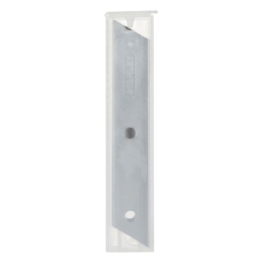 Stanley snap-off blade refill pack in a clear plastic case, used for utility knives in photography and crafts.