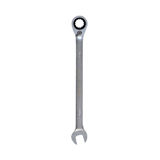 STANLEY 1-13-302 silver ratcheting combination wrench front view.