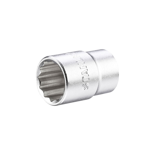 STANLEY 1-17-062 silver twelve-point socket, side angle view, tool photography.