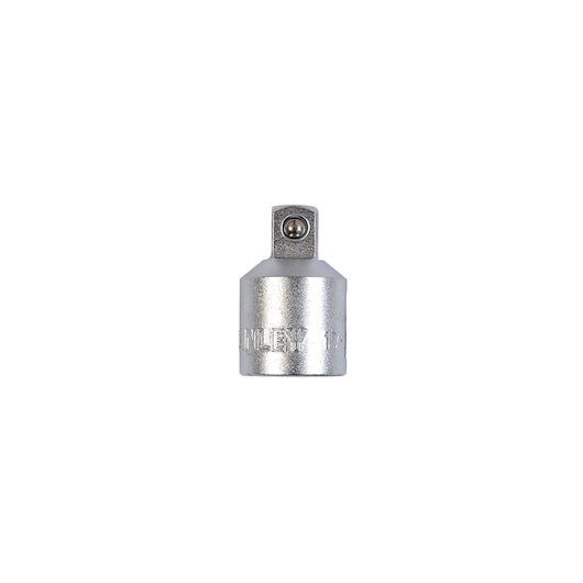STANLEY 1-17-262 chrome socket adapter, front view on white background.