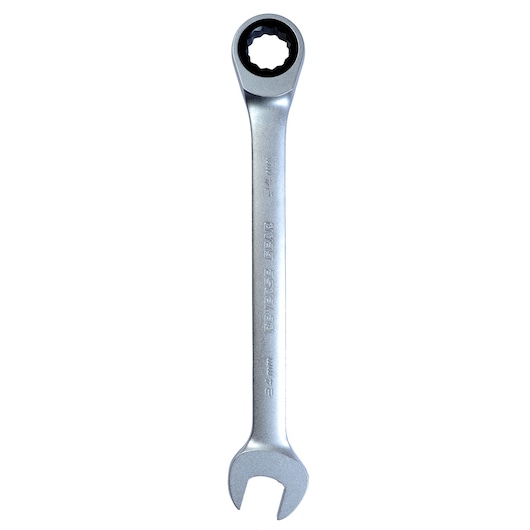 STANLEY 1-17-372 ratcheting combination wrench, silver, top view, hand tool for mechanical tasks.