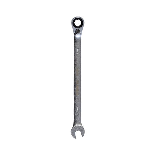 STANLEY 1-17-377 ratcheting combination wrench, silver, front view on white background.
