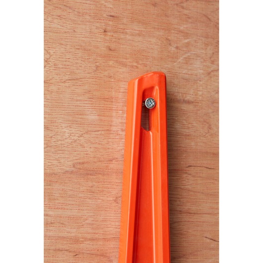 STANLEY 1-42-315 orange level tool mounted on wood, close-up photography.