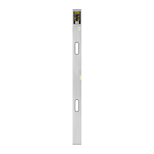 STANLEY 1-42-322 spirit level, silver body with three vials, top-down view on white background.