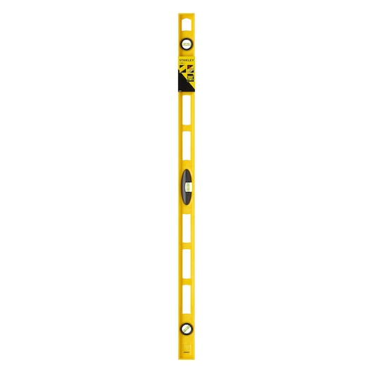 STANLEY 1-42-471 yellow box level, front angle, three vials, lightweight open frame design