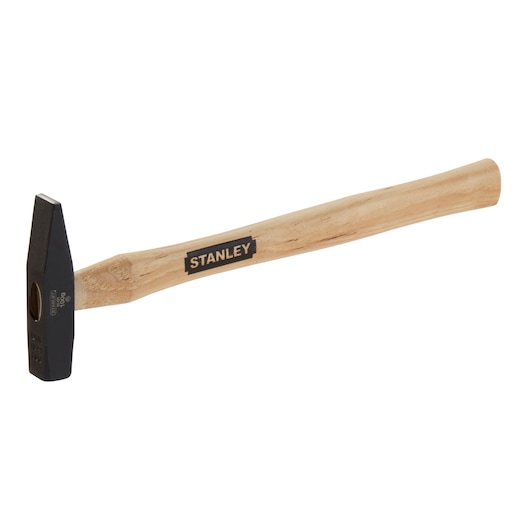 STANLEY 1-51-171 woodworking hammer with wooden handle, side angle, white background.