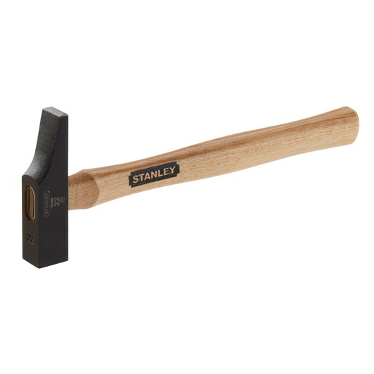 Stanley hammer with a wooden handle and black metal head, shown against a white background.