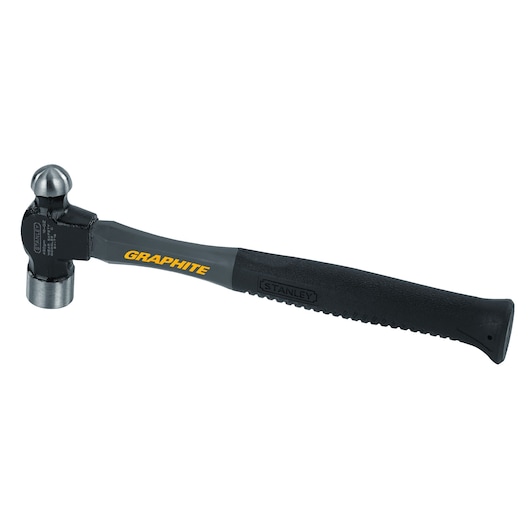 STANLEY 1-54-716 ball pein hammer with graphite handle, black and silver, side angle on white background.