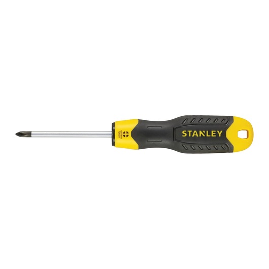 Stanley Phillips screwdriver with yellow and black handle, metal shaft, and pointed tip.
