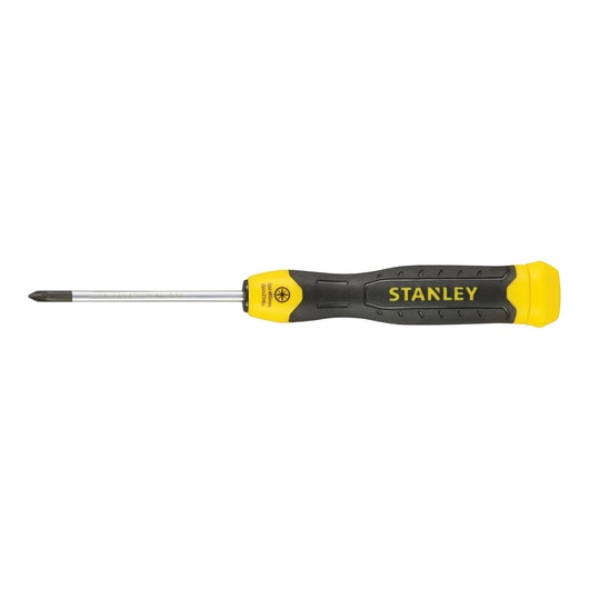 Stanley Phillips screwdriver with yellow and black handle, shown on a white background.