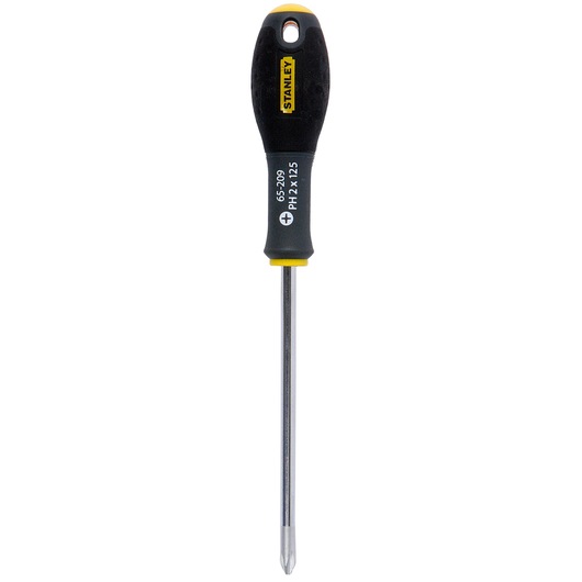 Stanley Phillips screwdriver with a black and yellow handle and a metal shaft, shown upright on a white background.