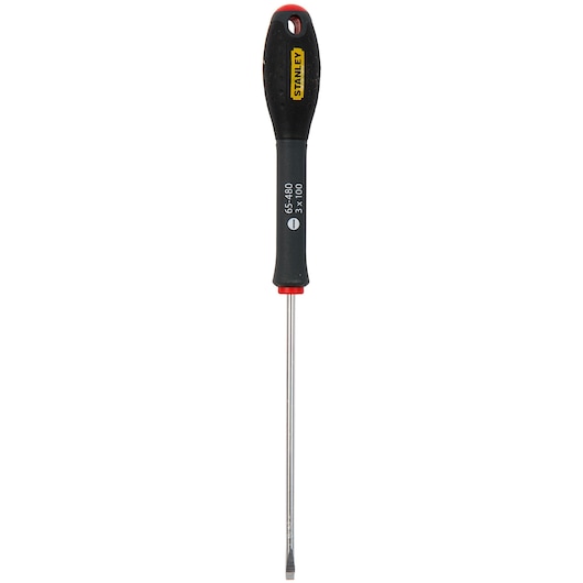 STANLEY 1-65-480 flathead screwdriver, black handle, tool category, front view photo.
