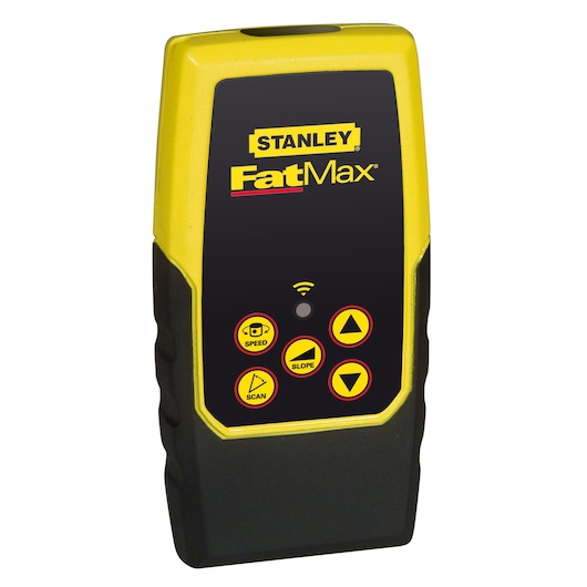 STANLEY 1-77-439 FatMax yellow and black laser receiver front view on white background.
