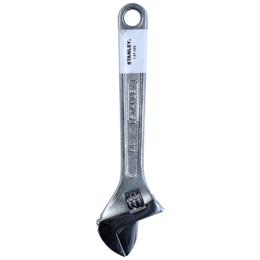 STANLEY 1-87-368 adjustable wrench, silver, product photography, front view on white background.