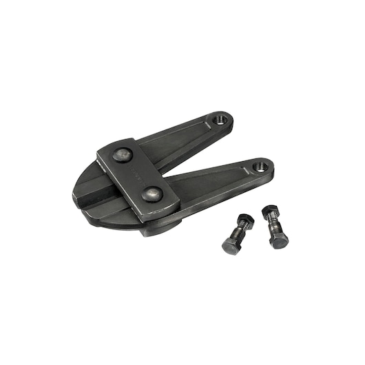 STANLEY 1-95-569 replacement bolt cutter jaws set with screws, metal, top angle on white background.