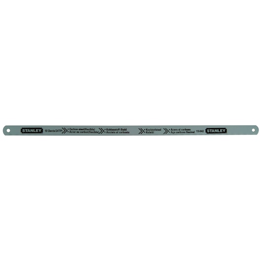 Stanley flexible carbon steel hacksaw blade, 10 teeth per inch, SKU 15-842.