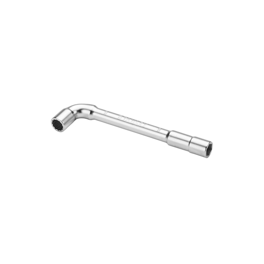 STANLEY 2-86-686 chrome-plated L-shaped socket wrench, side angle on white background.