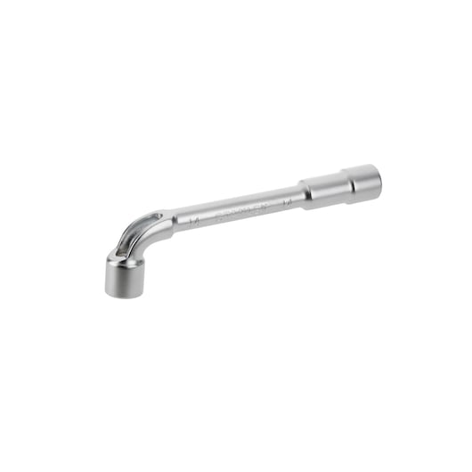 Silver STANLEY L-shaped socket wrench on white background.