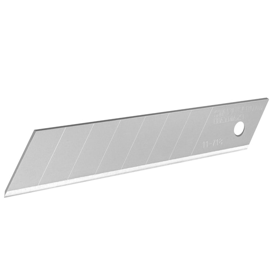STANLEY 3-11-718 snap-off utility blade, silver, side angle, segmented for easy breaking.