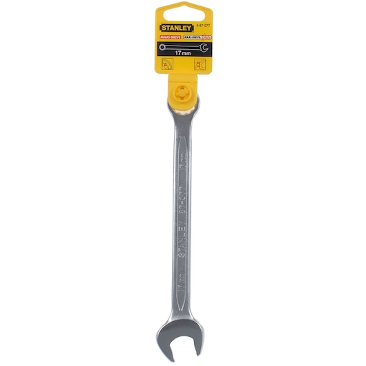 STANLEY 4-87-077 open-end wrench, 17 mm, silver, front angle on white background