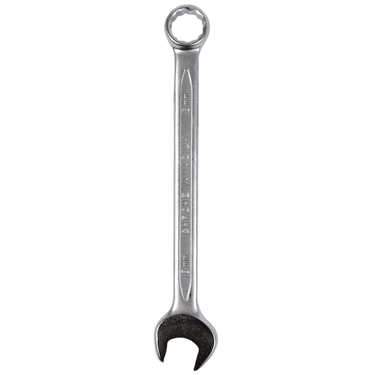 A chrome vanadium combination spanner with open and ring ends, size 18mm, shown isolated on a white background.