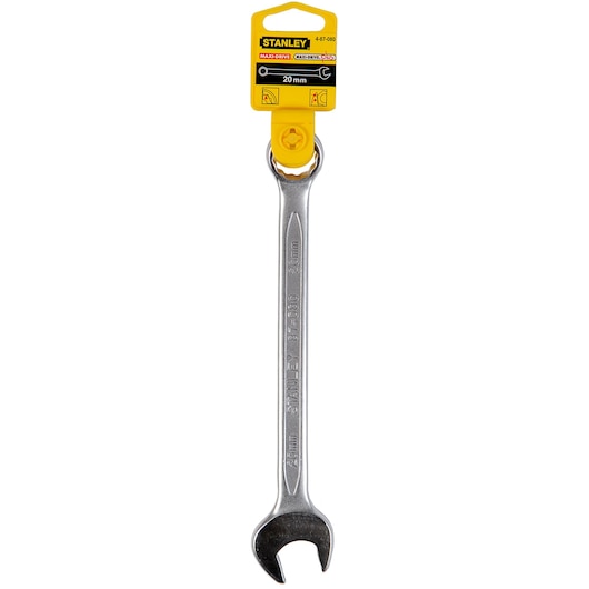 STANLEY 4-87-080 open end wrench 20mm silver, front view on white background.