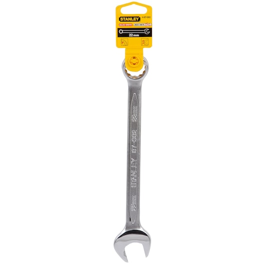STANLEY 4-87-082 combination wrench 22mm, silver, front angle on white background.