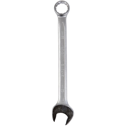 A STANLEY combination wrench with open and ring ends, used for tightening or loosening nuts and bolts.