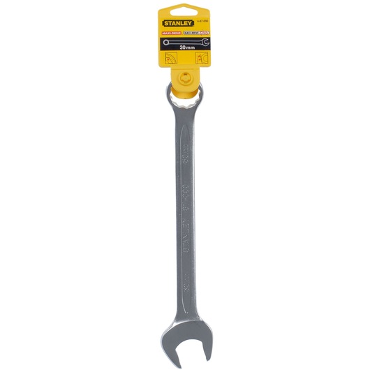 STANLEY 4-87-090 open-end ring spanner 30mm, silver, front view, photography on white background.