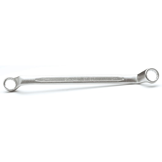STANLEY 4-87-807 double box end wrench, silver, front angle, photography product.