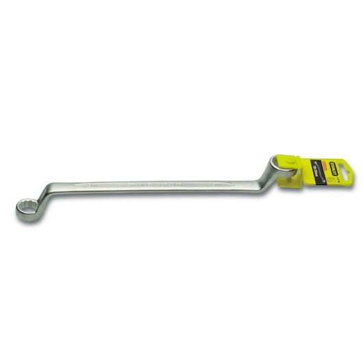 STANLEY 4-87-807 ring spanner, silver finish, angled design, product photo on white background.