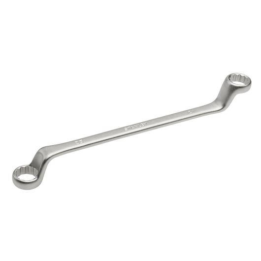 STANLEY 4-87-809 double box-end wrench, silver finish, tool category, angled side view photo.