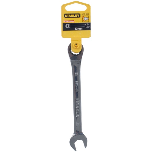 STANLEY 4-89-938 ratcheting combination wrench 13mm, photography, front view on white background.