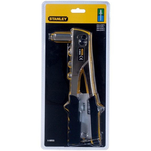 STANLEY 6-MR55 hand riveter tool in retail packaging, front view on white background.