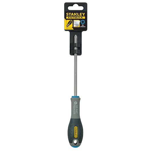 STANLEY FMHT0-62647 FatMax Phillips screwdriver with soft grip handle, front view photo on white background.