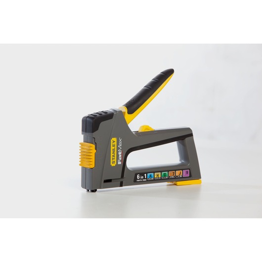 Stanley FatMax 6-in-1 staple gun with ergonomic handle, shown on a white background.