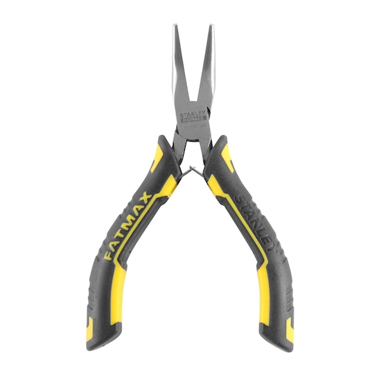 Stanley FatMax long nose pliers with black and yellow handles, shown on a white background.
