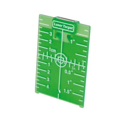 STANLEY FMHT1-77441 green laser target card with measurement markings, front angle on white background.