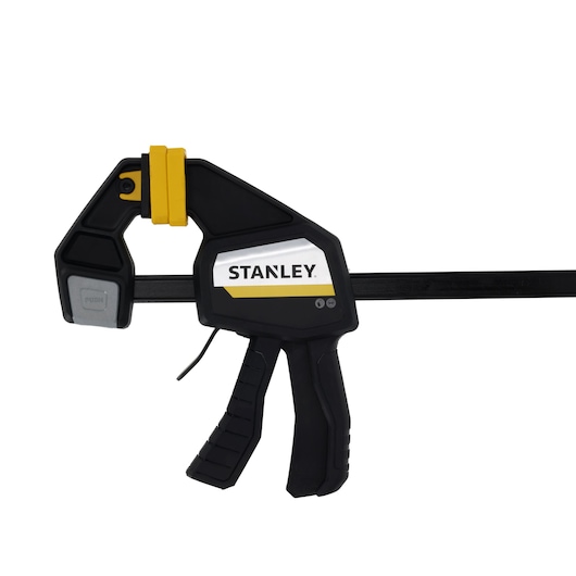 STANLEY FMHT83275-0 clamp tool, black and yellow, side angle, white background.