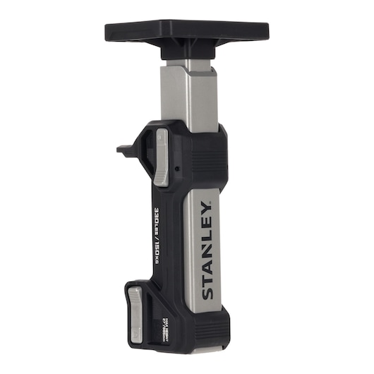STANLEY FMHT83554 adjustable support tool, silver and black, side angle, photography on white background.