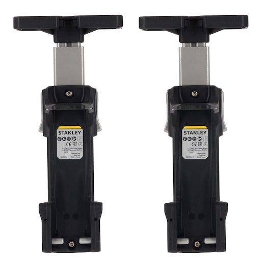 STANLEY FMHT83556 adjustable support rods, black and silver, shown upright side by side on white background.