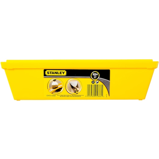 STANLEY STHT0-05866 yellow plastic plaster tray, product front view on white background.