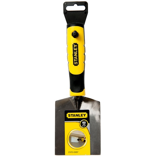 Stanley STHT0-05897 yellow and black putty knife front angle on white background.