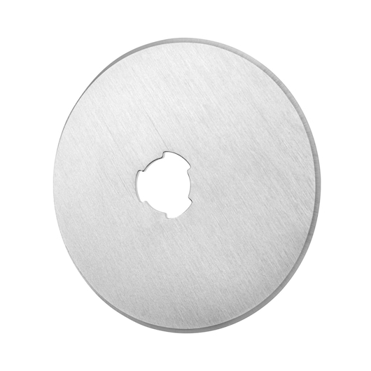 STANLEY STHT0-11942 round rotary cutter blade, silver metal, top angle photo.